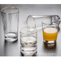 glass cup ribbed glasses set with gold rim